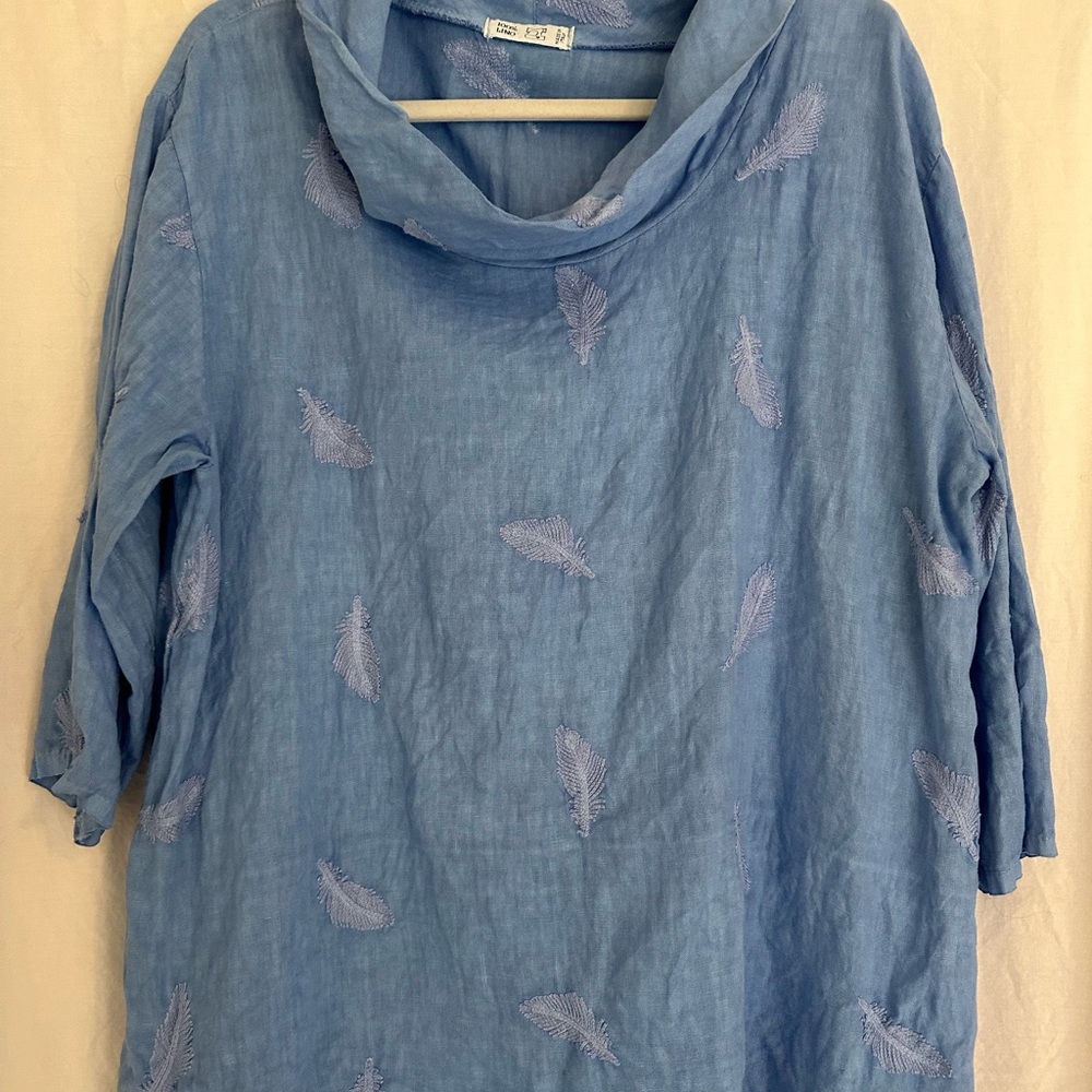 Blue made in Italy linen cowl tunic top